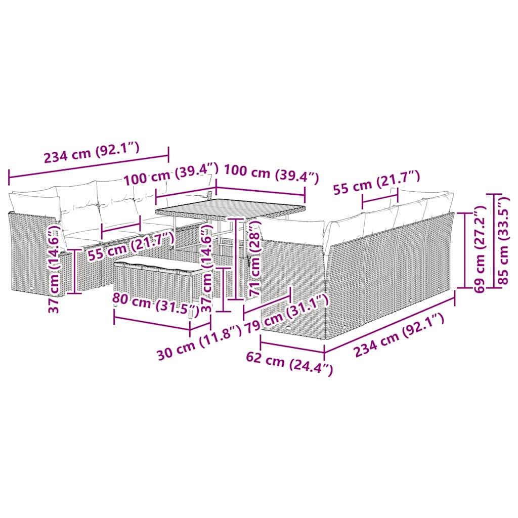 Set Divano da Giardino 11 pcs Nero polyrattan - homemem39