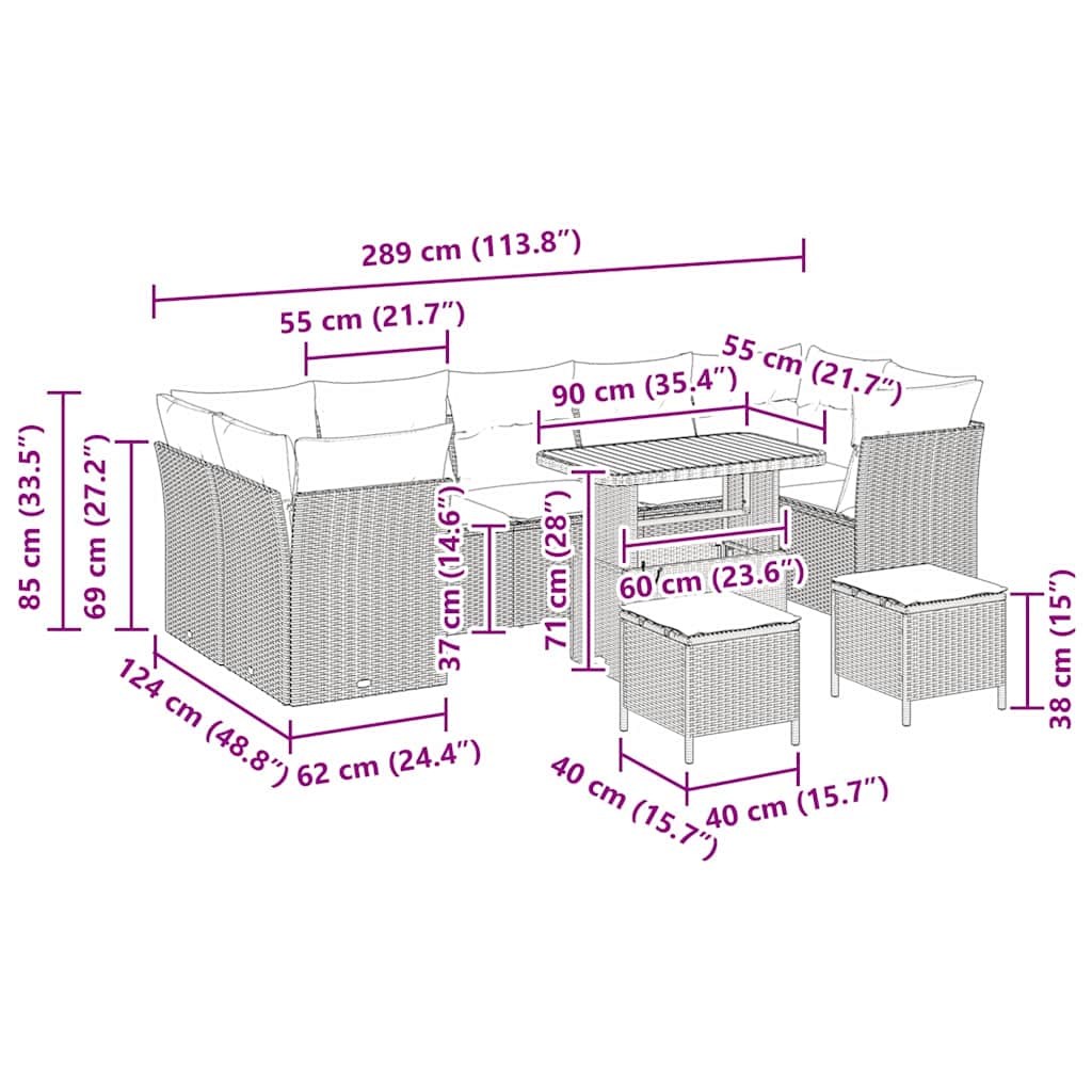 Set Divano da Giardino 10 pcs Grigio polyrattan - homemem39