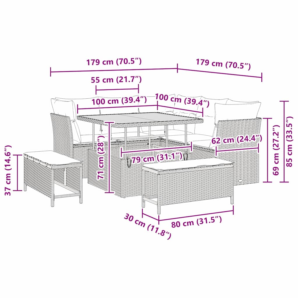 Set Divano da Giardino 8 pcs Nero polyrattan - homemem39