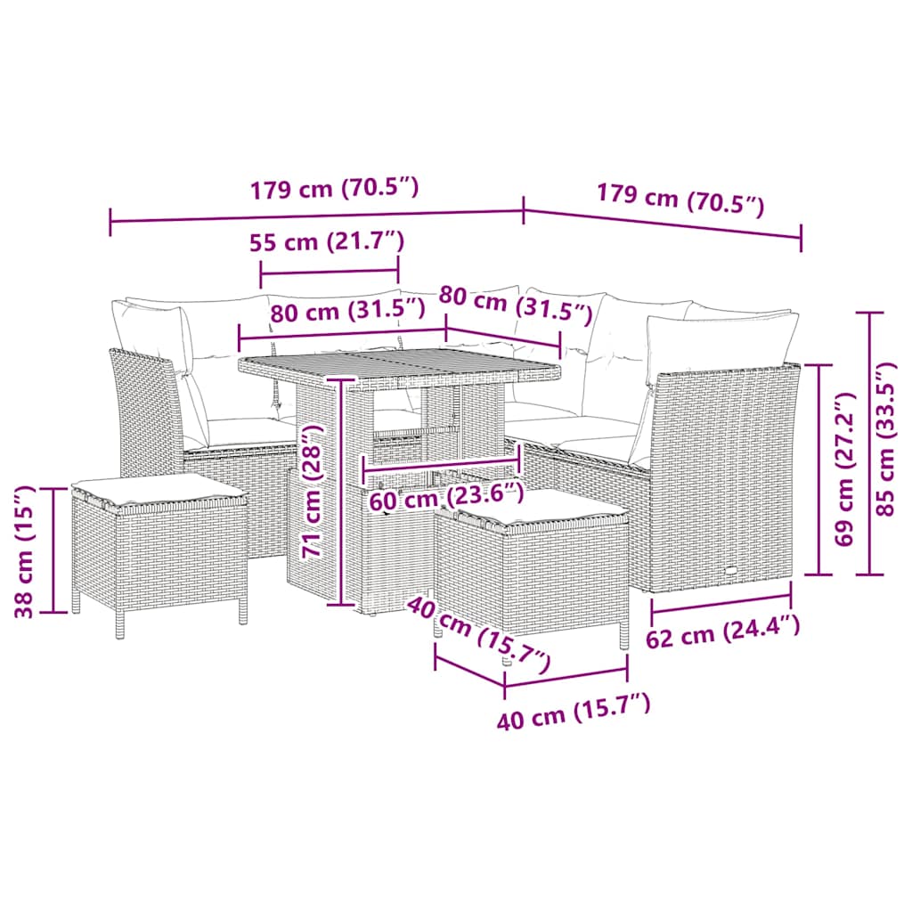 Set Divano da Giardino 8 pcs Grigio polyrattan