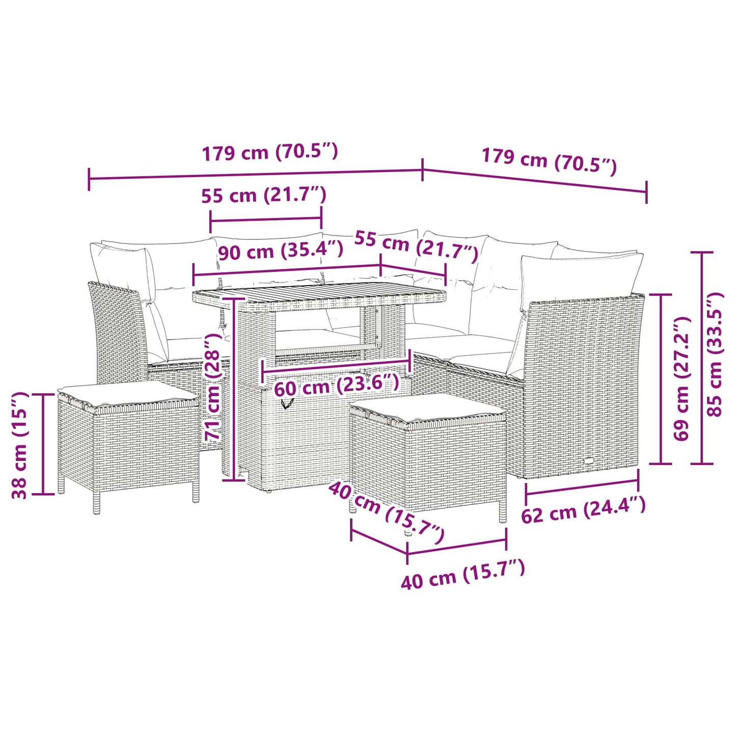 Set Divano da Giardino 8 pz Nero polyrattan | homemem39