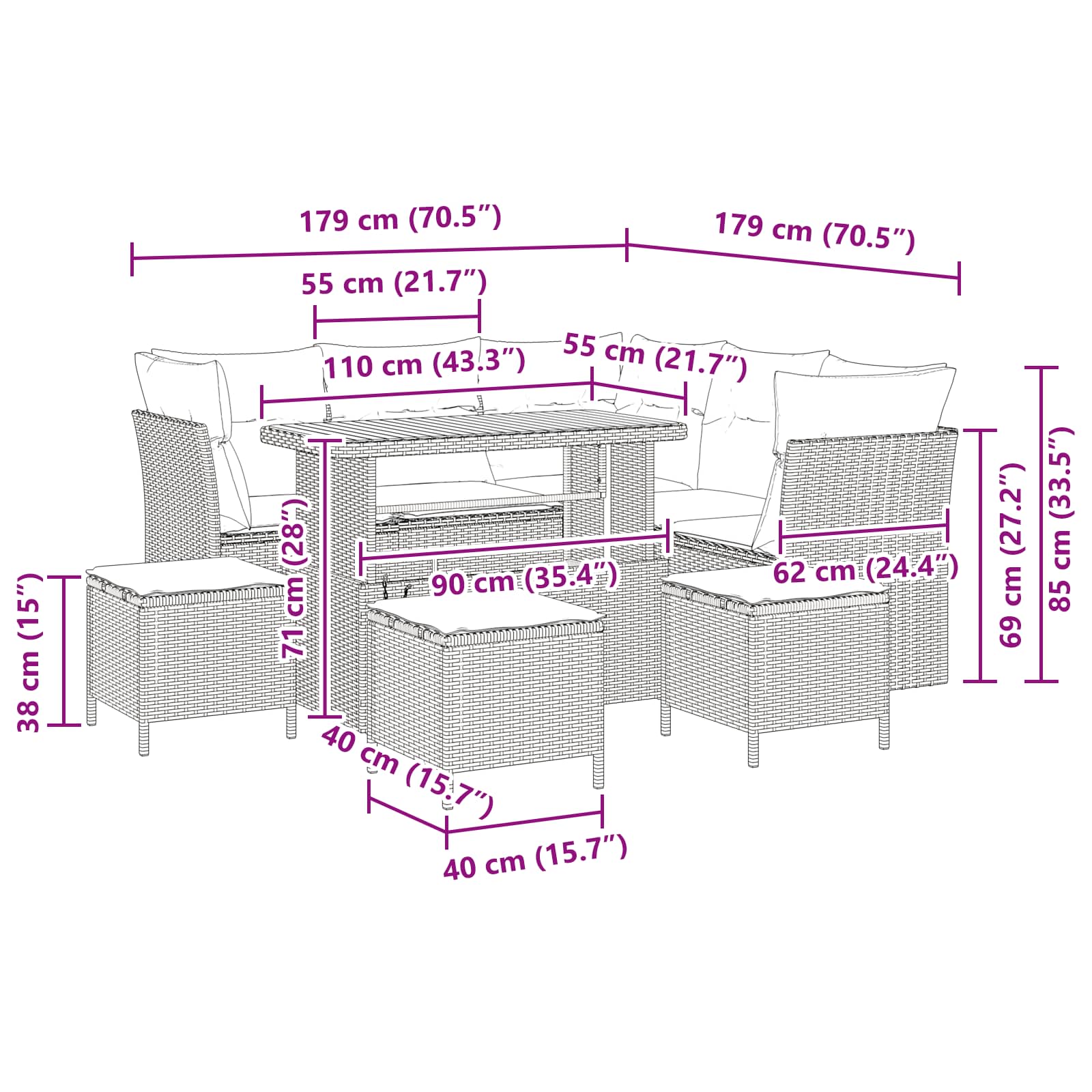 Set Divano da Giardino 9 pz Nero polyrattan | homemem39