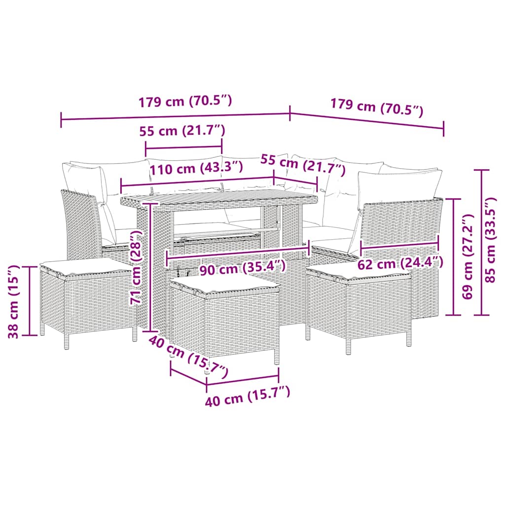 Set Divano da Giardino 9 pcs Nero polyrattan - homemem39
