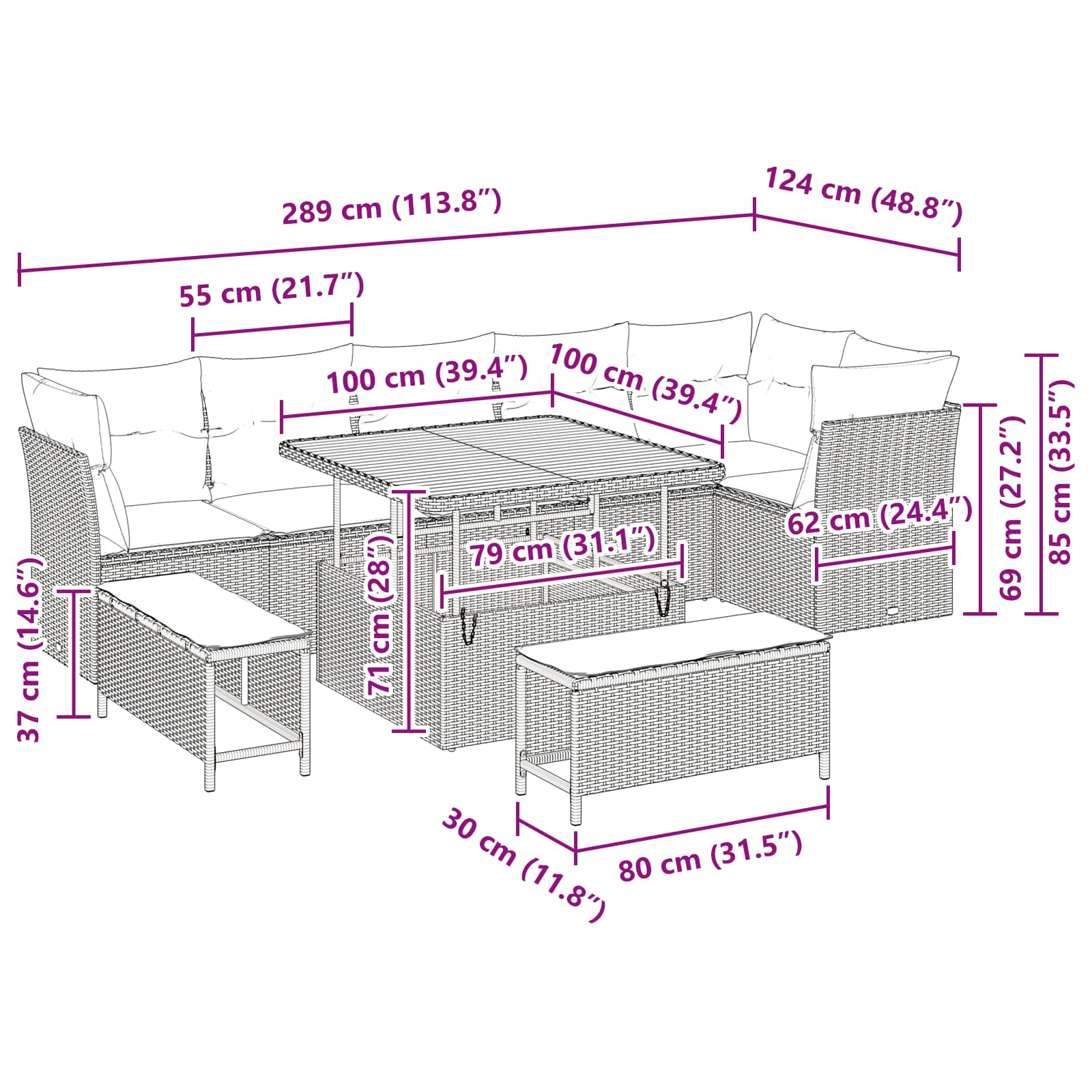 Set Divano da Giardino 9 pcs Nero polyrattan | homemem39