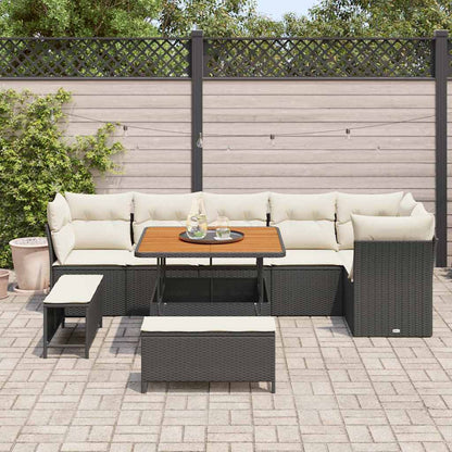 Set Divano da Giardino 9 pcs Nero polyrattan