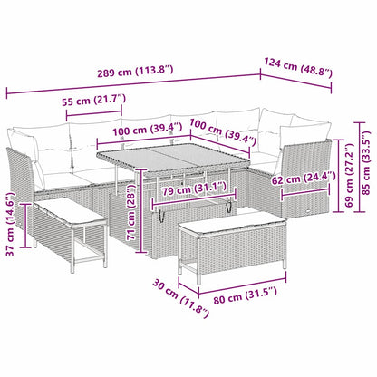 Set Divano da Giardino 9 pcs Nero polyrattan