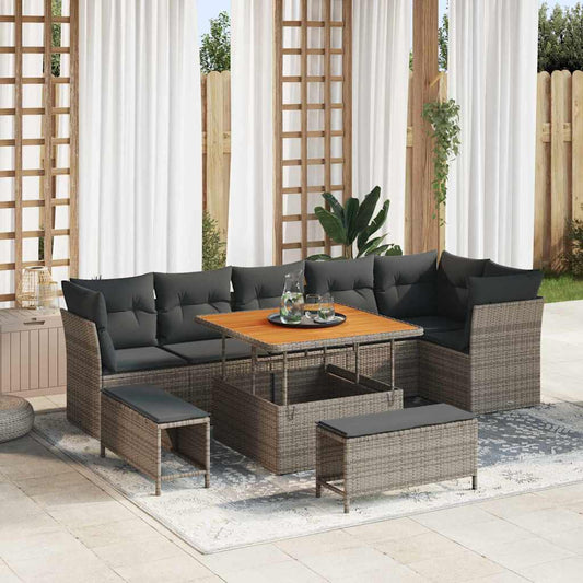Set Divano da Giardino 9 pcs Grigio polyrattan - homemem39