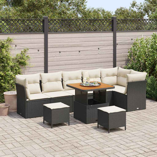Set Divano da Giardino 9 pcs Nero polyrattan