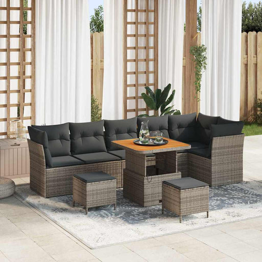 Set Divano da Giardino 9 pcs Grigio polyrattan