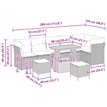 Set Divano da Giardino 9 pcs Nero polyrattan