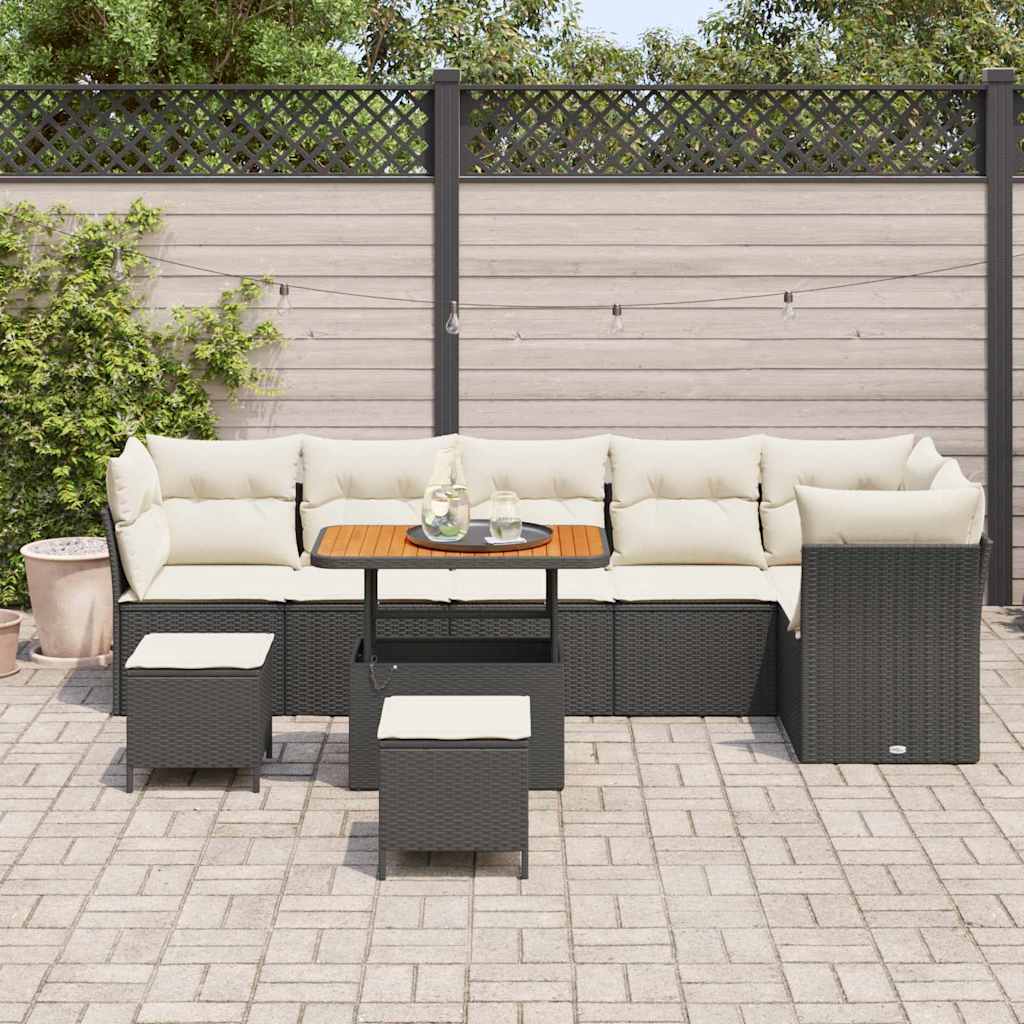 Set Divano da Giardino 9 pcs Nero polyrattan