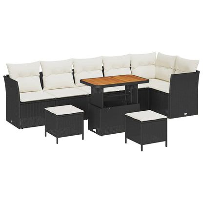 Set Divano da Giardino 9 pcs Nero polyrattan