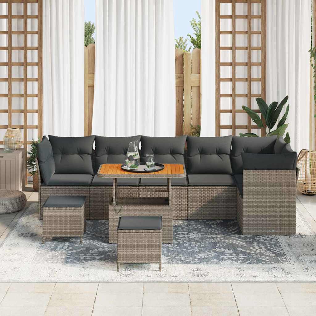 Set Divano da Giardino 9 pcs Grigio polyrattan - homemem39