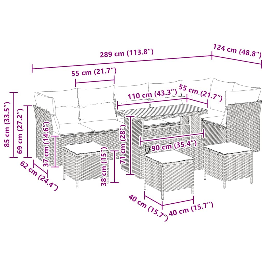 Set Divano da Giardino 10 pcs Nero polyrattan - homemem39