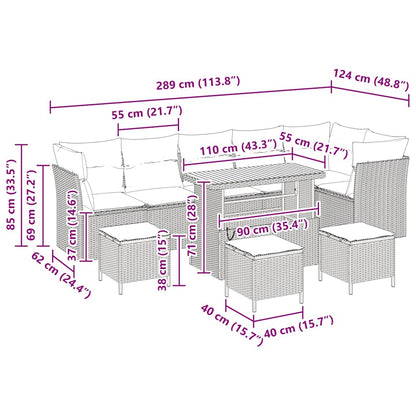 Set Divano da Giardino 10 pcs Grigio polyrattan - homemem39