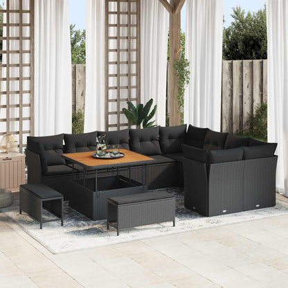 Set Divano da Giardino 12 pz Nero polyrattan