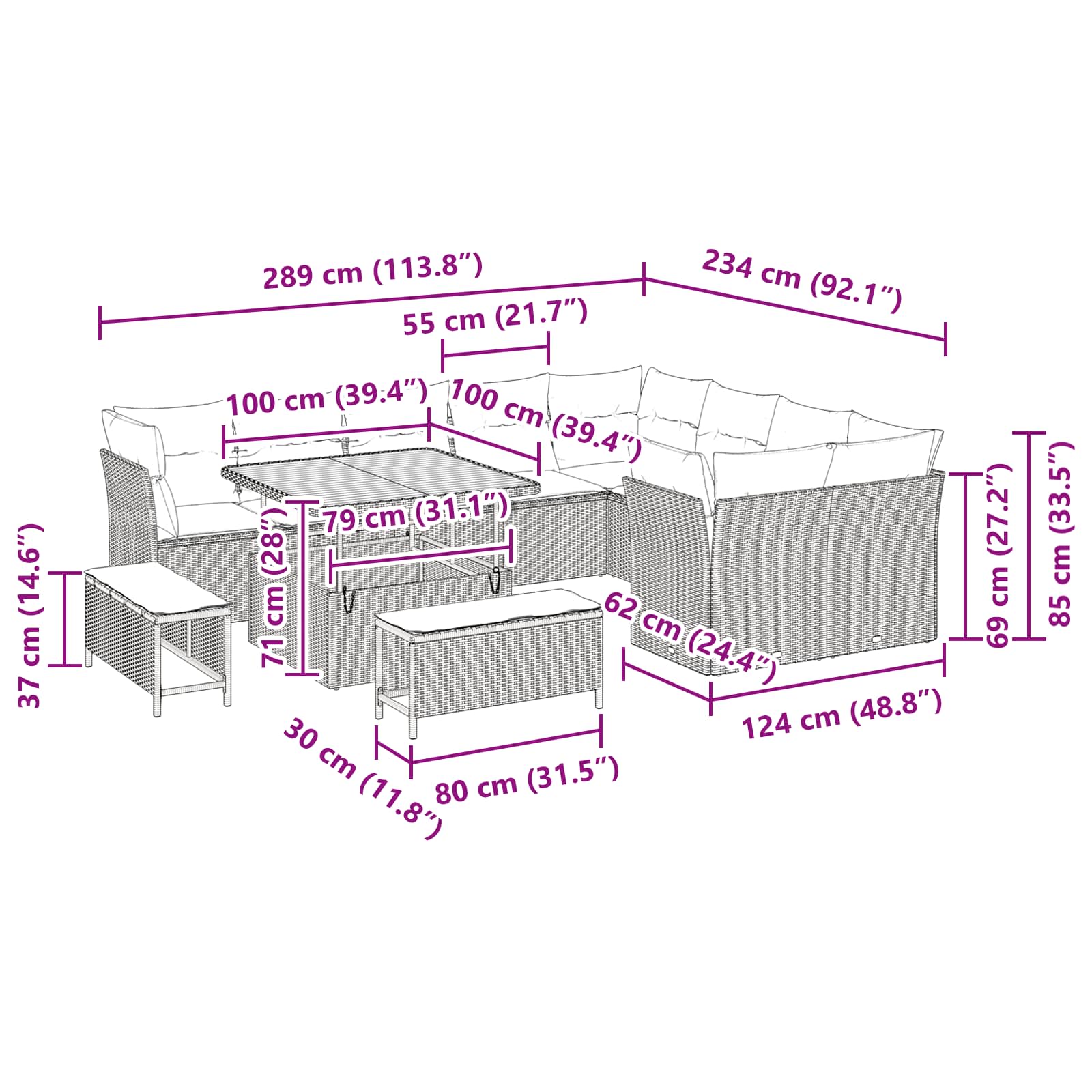 Set Divano da Giardino 12 pz Nero polyrattan | homemem39