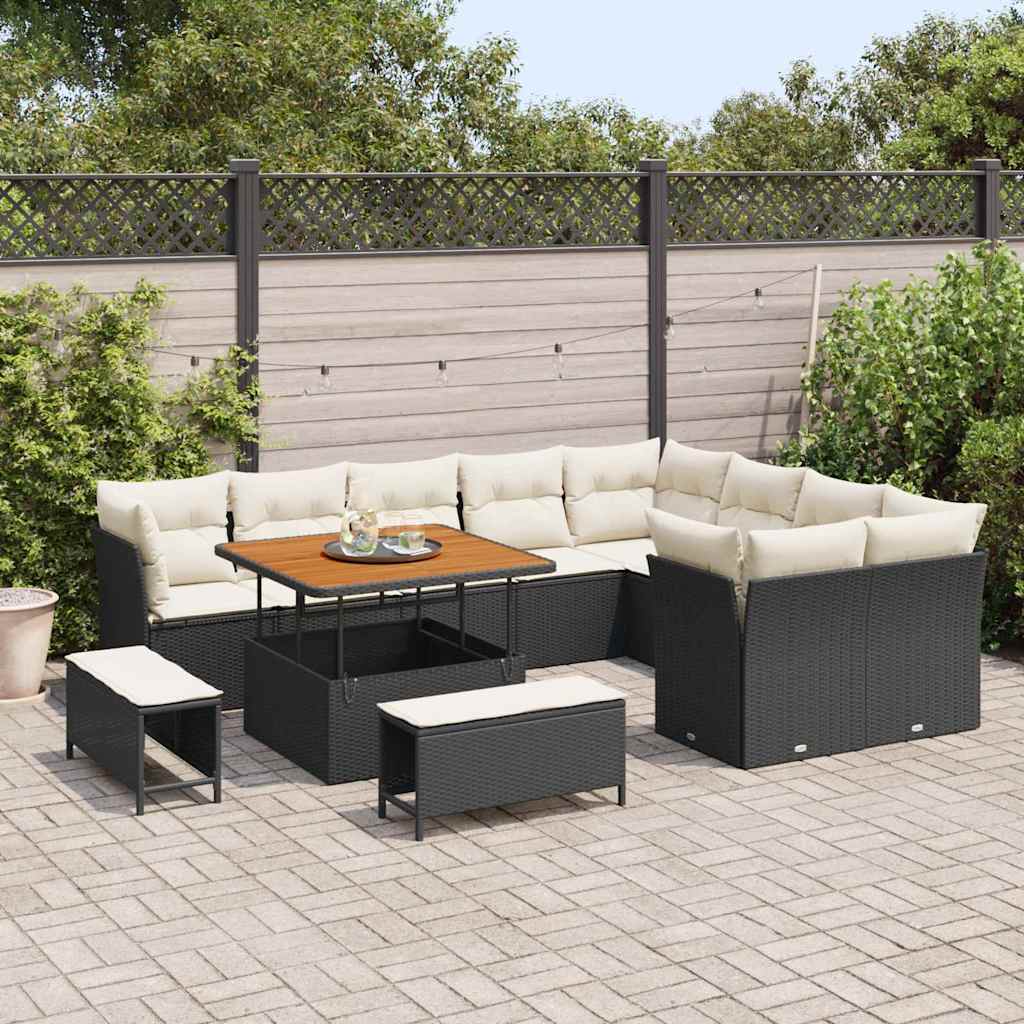 Set Divano da Giardino 12 pcs Nero polyrattan