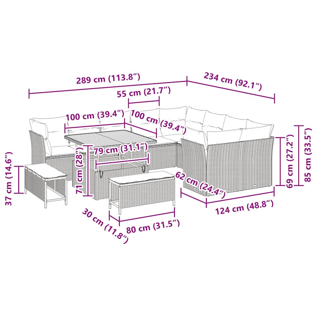 Set Divano da Giardino 12 pcs Beige polyrattan - homemem39