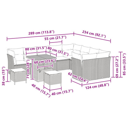 Set Divano da Giardino 12 pz Nero polyrattan