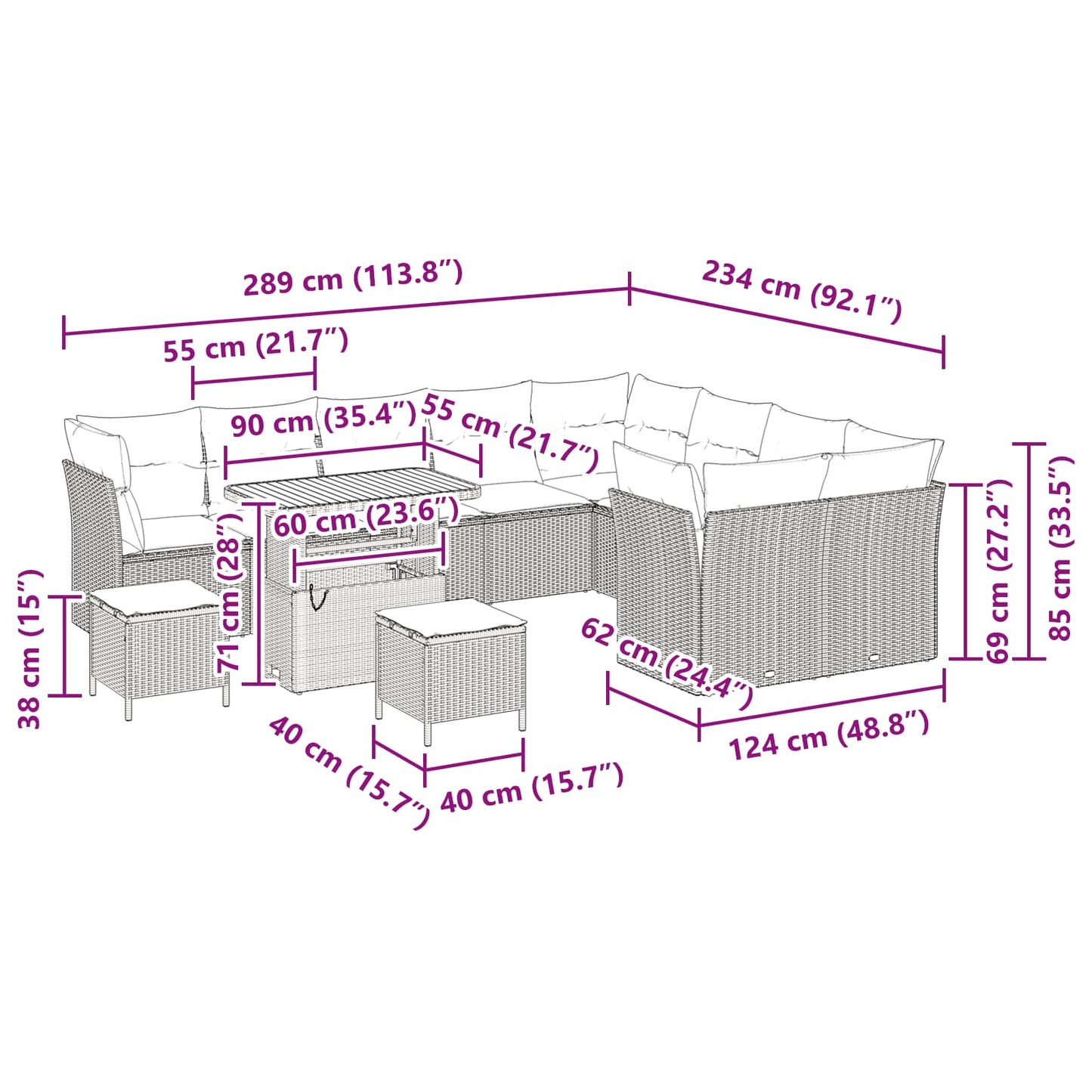 Set Divano da Giardino 12 pz Nero polyrattan | homemem39