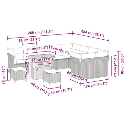 Set Divano da Giardino 12 pcs Nero polyrattan