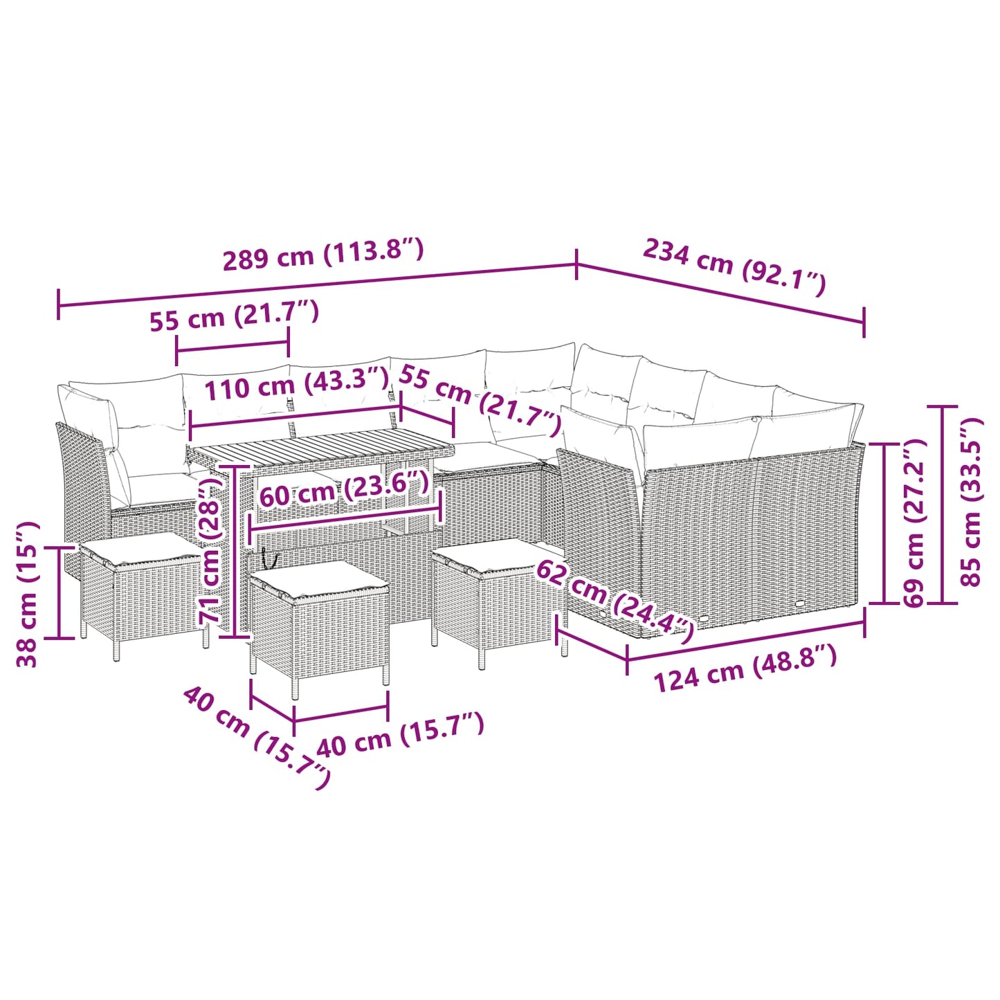 Set Divano da Giardino 13 pz Nero polyrattan | homemem39
