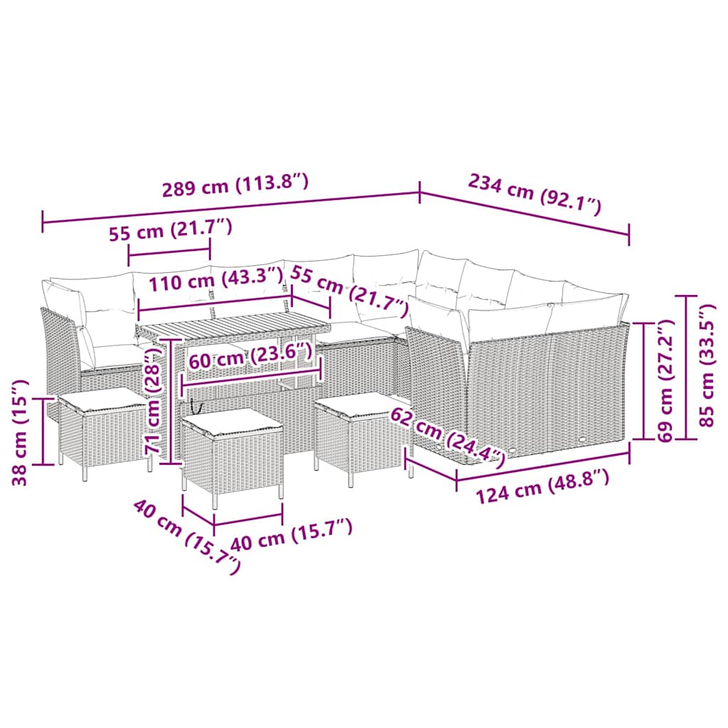 Set Divano da Giardino 13 pcs Nero polyrattan