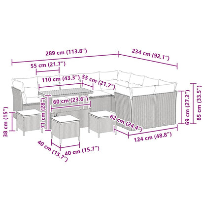 Set Divano da Giardino 13 pcs Nero polyrattan