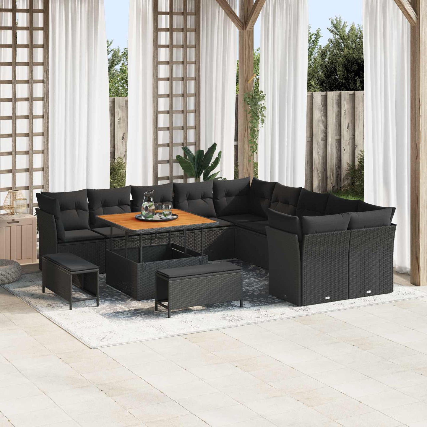Set Divano da Giardino 13 pcs Nero polyrattan