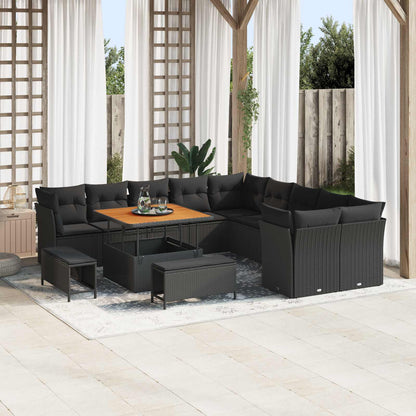 Set Divano da Giardino 13 pcs Nero polyrattan
