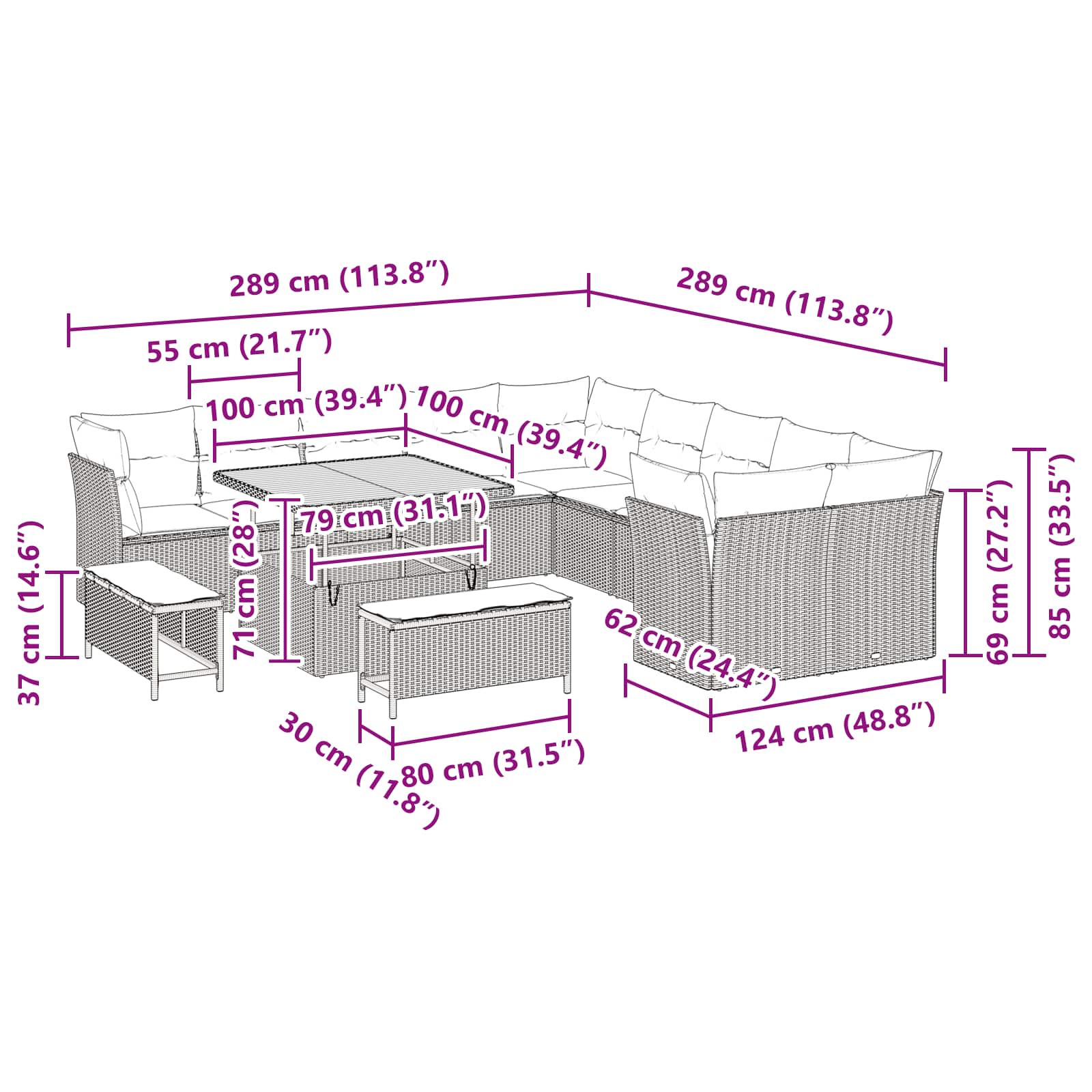 Set Divano da Giardino 13 pcs Nero polyrattan | homemem39