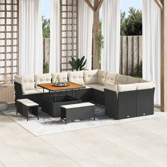 Set Divano da Giardino 13 pcs Nero polyrattan - homemem39