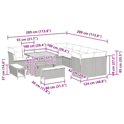 Set Divano da Giardino 13 pcs Nero polyrattan