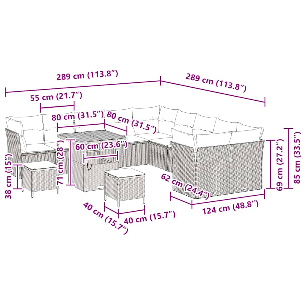 Set Divano da Giardino 13 pcs Beige polyrattan - homemem39