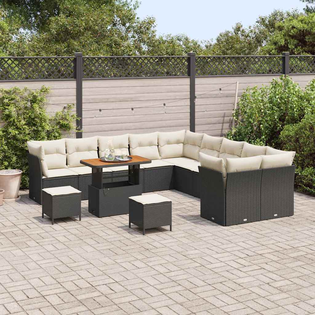 Set Divano da Giardino 13 pcs Nero polyrattan