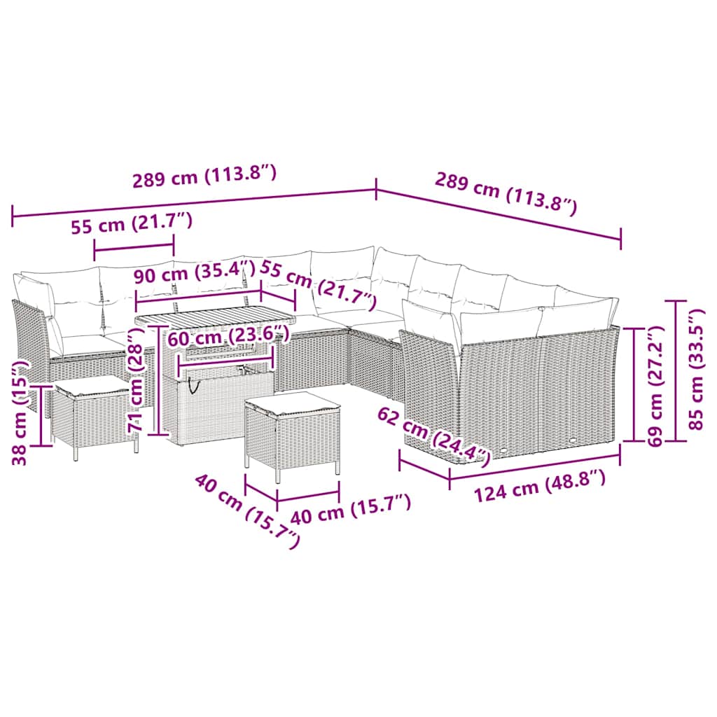 Set Divano da Giardino 13 pcs Grigio polyrattan - homemem39