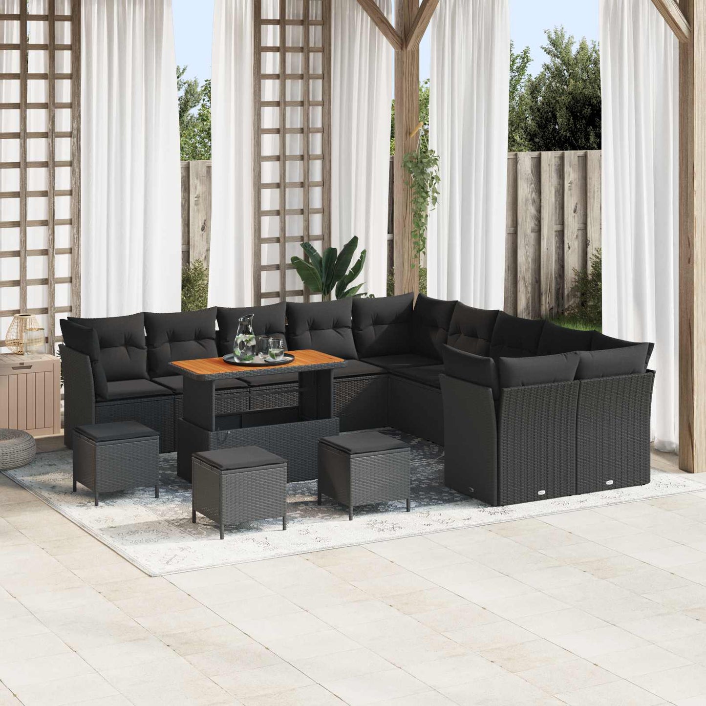 Set Divano da Giardino 14 pcs Nero polyrattan | homemem39