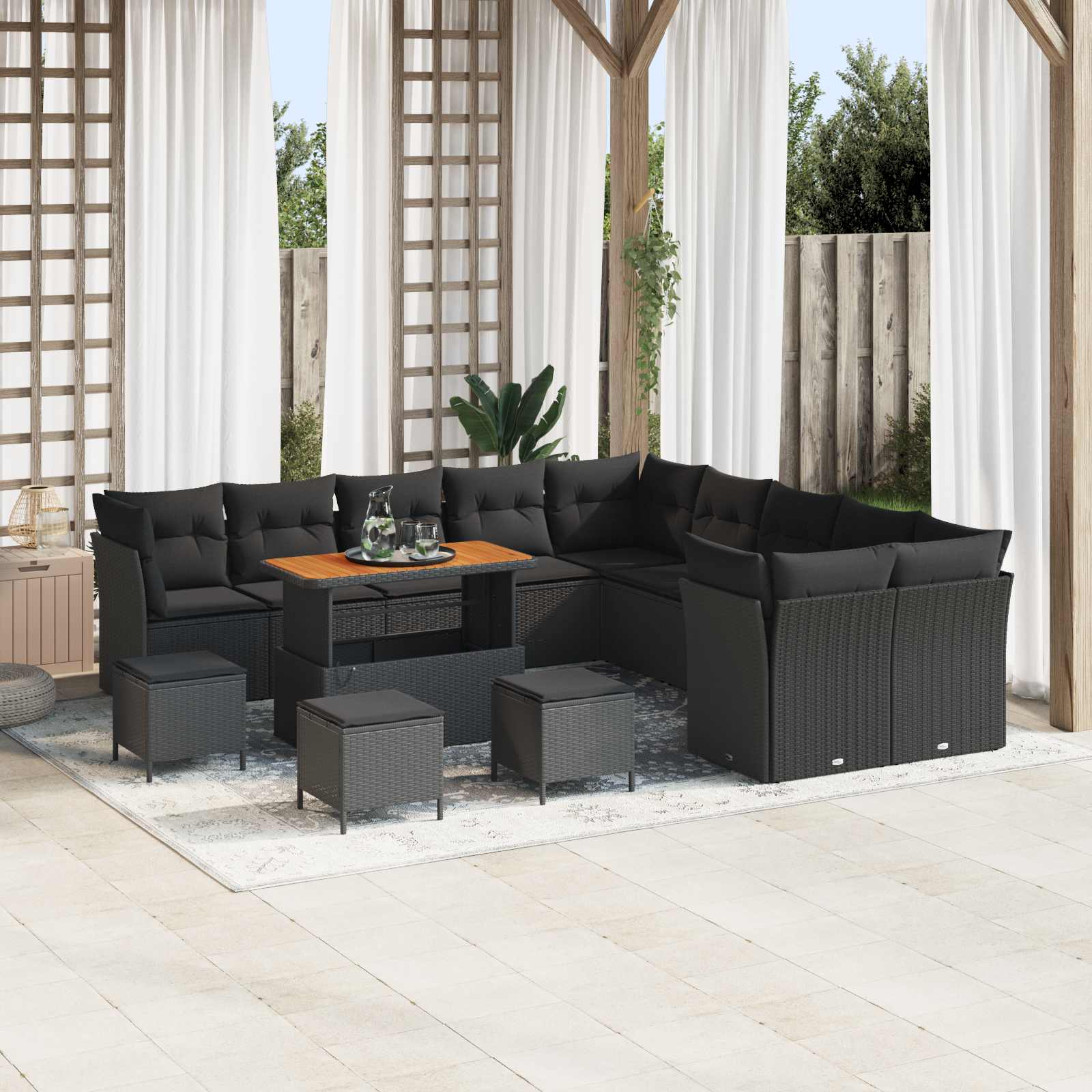 Set Divano da Giardino 14 pcs Nero polyrattan | homemem39