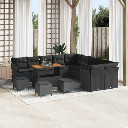 Set Divano da Giardino 14 pcs Nero polyrattan | homemem39
