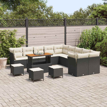 Set Divano da Giardino 14 pcs Nero polyrattan