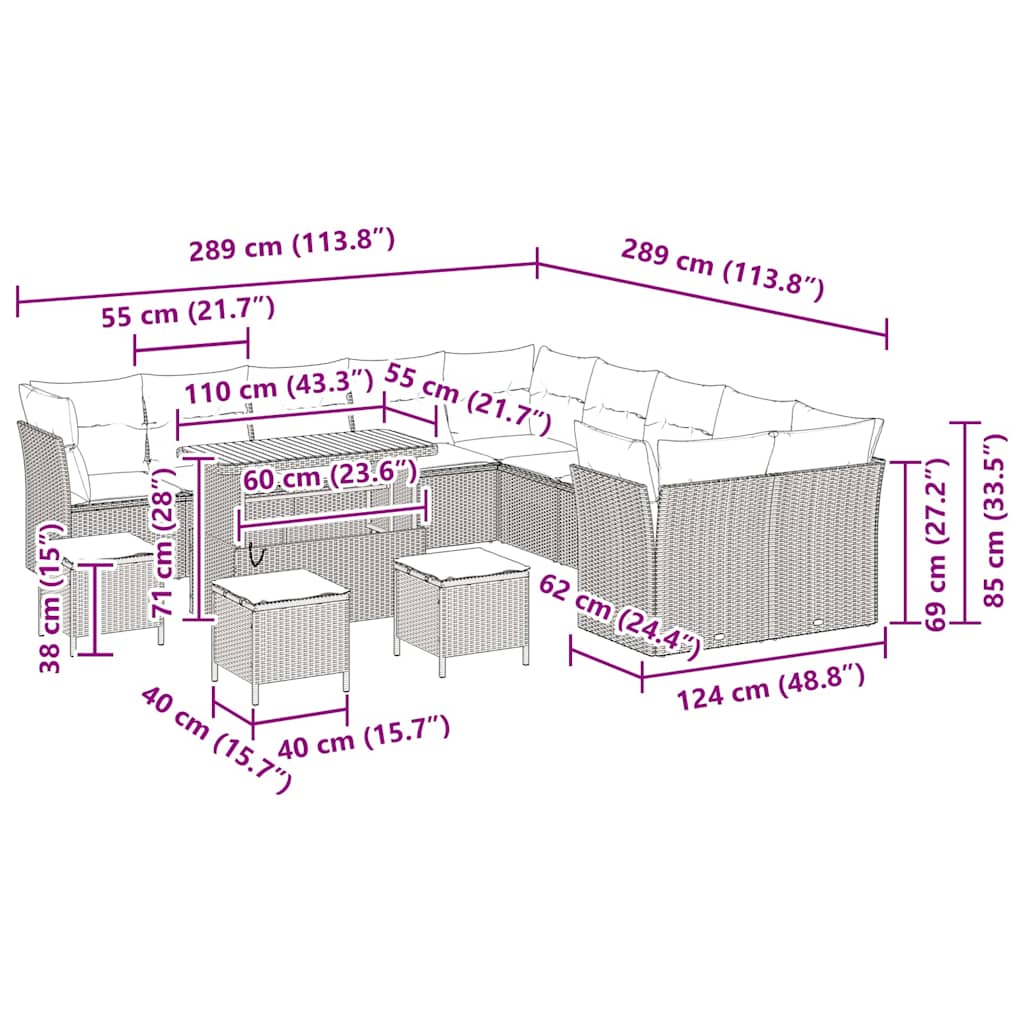 Set Divano da Giardino 14 pcs Nero polyrattan - homemem39