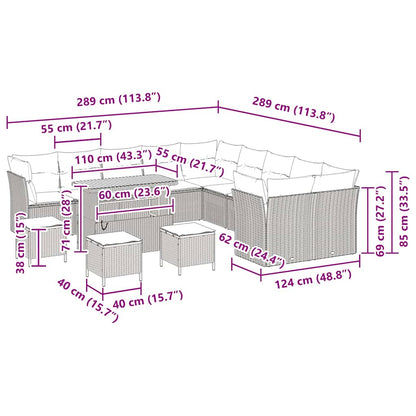 Set Divano da Giardino 14 pcs Nero polyrattan - homemem39