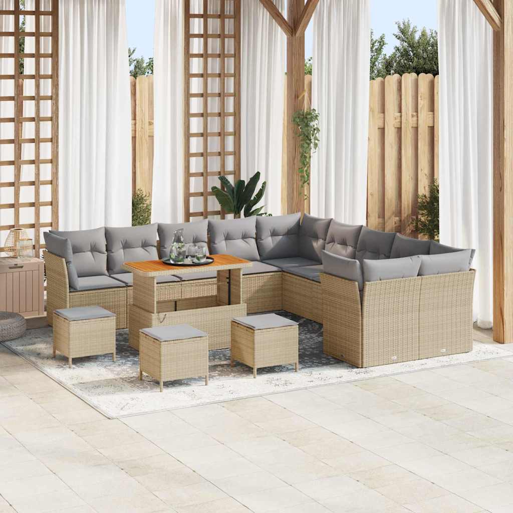 Set Divano da Giardino 14 pcs Beige polyrattan