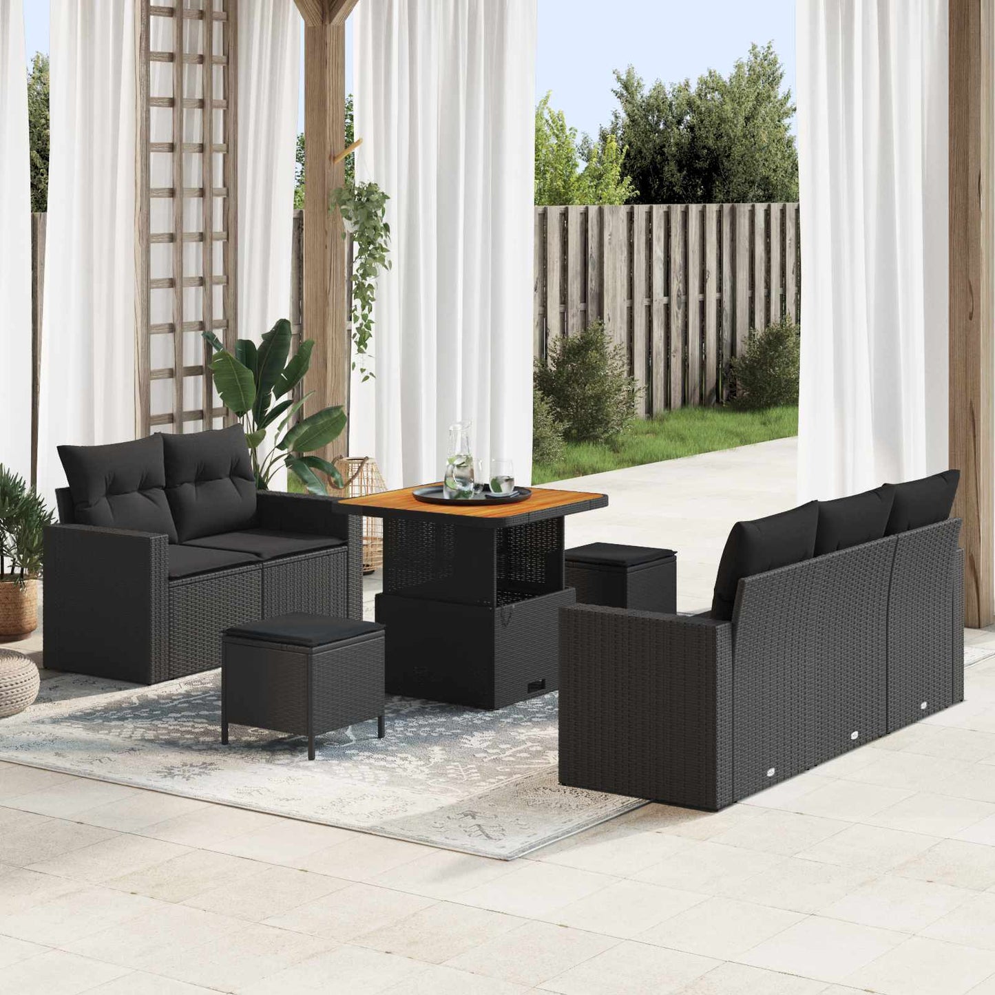 Set Divano da Giardino con cuscino 8 pcs Nero polyrattan | homemem39