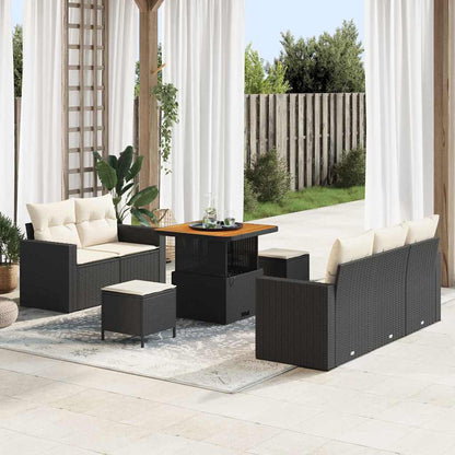 Set Divano da Giardino con cuscino 8 pcs Nero polyrattan