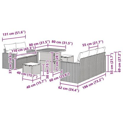 Set Divano da Giardino con cuscino 8 pcs Grigio polyrattan