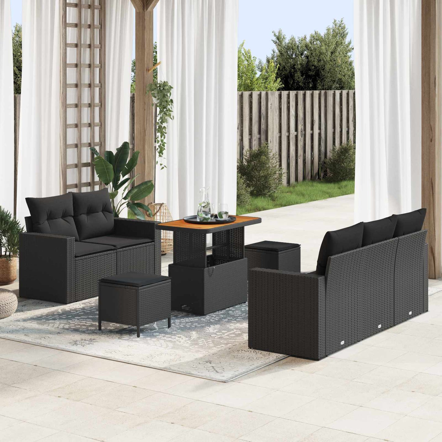 Set Divano da Giardino con cuscino 8 pcs Nero polyrattan | homemem39