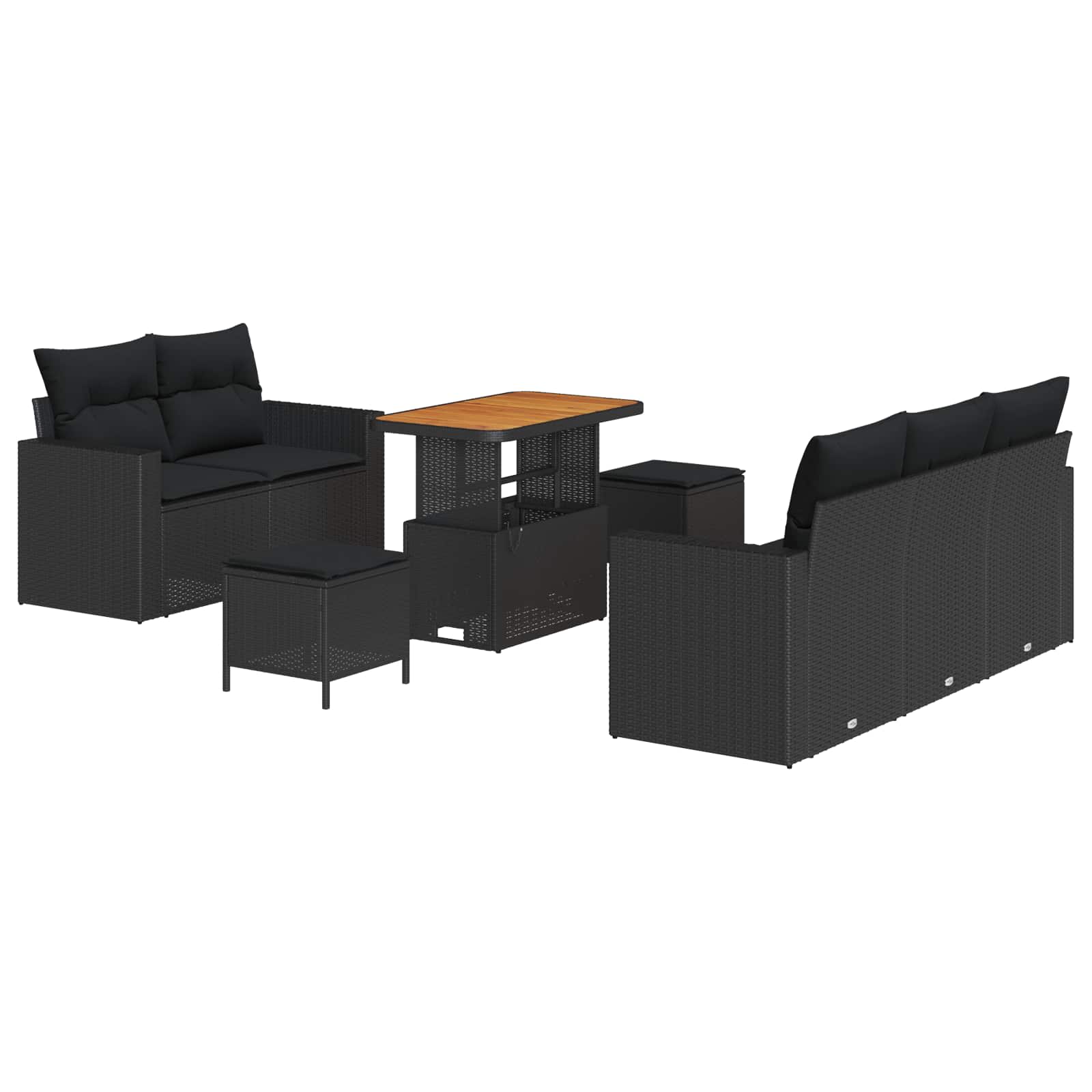 Set Divano da Giardino con cuscino 8 pcs Nero polyrattan | homemem39