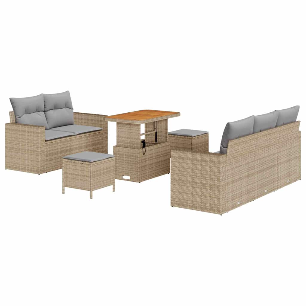 Set Divano da Giardino con cuscino 8 pcs Beige polyrattan